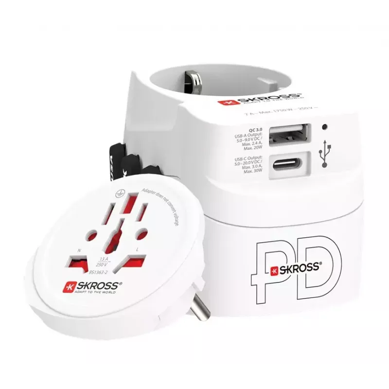 Power Plug Adapter Skross 61663 Universal White 100-250V 2.4A USB