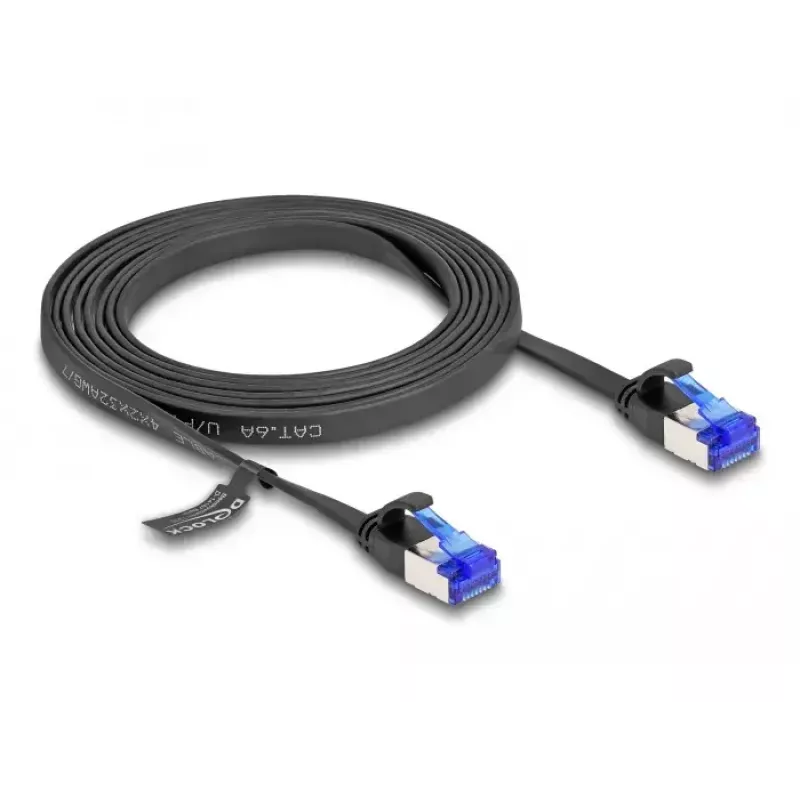 Network Cable DeLOCK RJ45 Flat Patch Cable plug to plug Cat.6A 2 m black