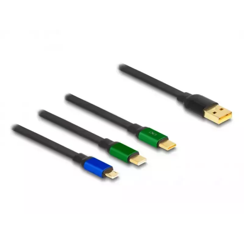 DeLOCK USB 3 in 1 Retractable Charging Cable Micro USB 2 x USB Type-C 1.13m