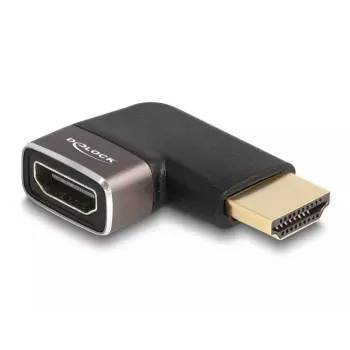 DeLOCK HDMI Adapter male to female 90° left angled 8K 60 Hz grey metal
