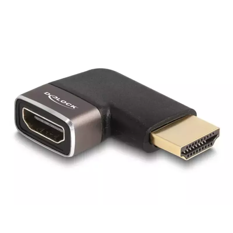 DeLOCK HDMI Adapter male to female 90° left angled 8K 60 Hz grey metal
