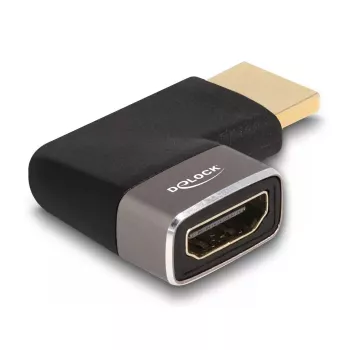 DeLOCK HDMI Adapter male to female 90° left angled 8K 60 Hz grey metal