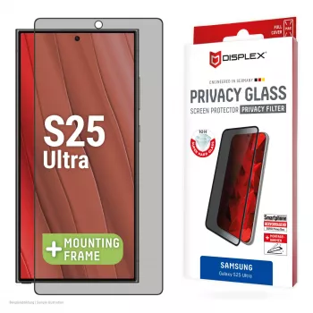 Displex Privacy Screen Protector (10H) for Samsung Galaxy S25 Ultra, Eco Mounting Frame, Privacy Filter