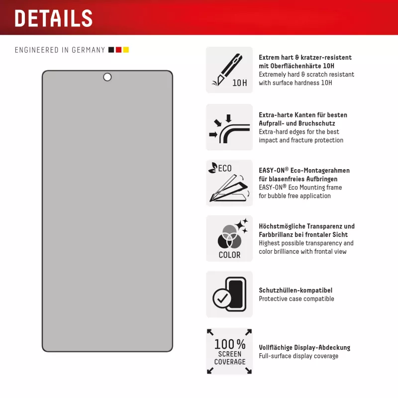 Displex Privacy Screen Protector (10H) for Samsung Galaxy S25 Ultra, Eco Mounting Frame, Privacy Filter