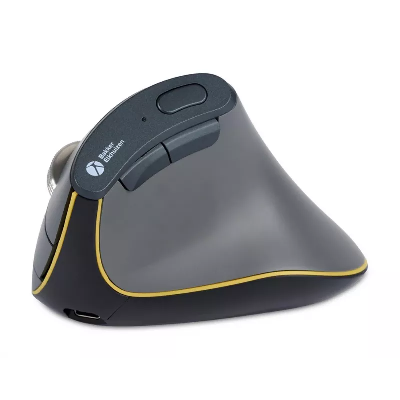 BakkerElkhuizen FastForward mouse, Right-hand, Vertical design, Optical, RF Wireless + Bluetooth + USB Type-C, 500 DPI, Grey