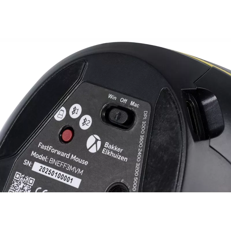 BakkerElkhuizen FastForward mouse, Right-hand, Vertical design, Optical, RF Wireless + Bluetooth + USB Type-C, 500 DPI, Grey