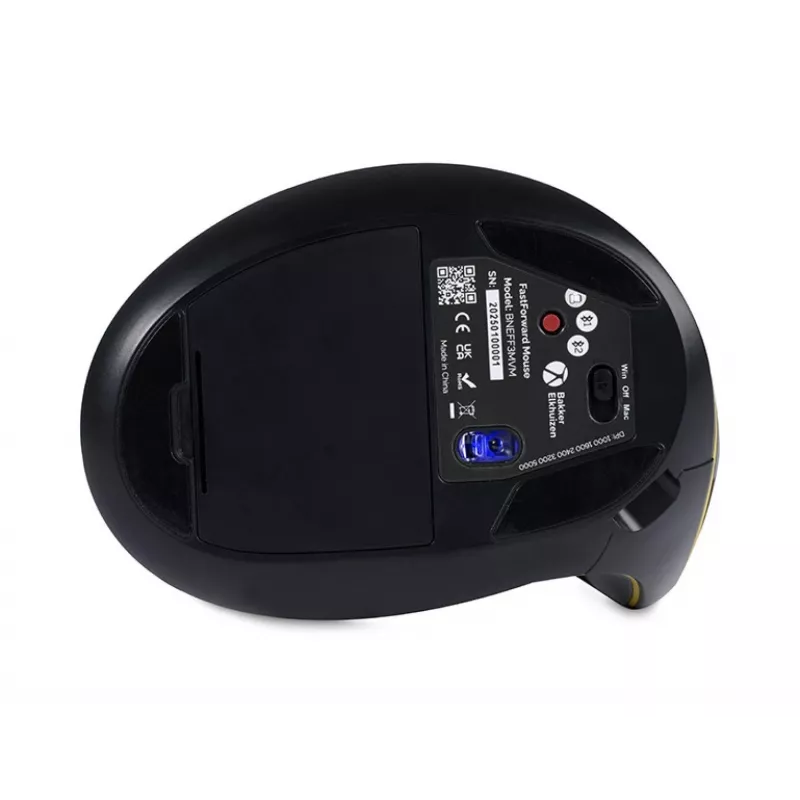 BakkerElkhuizen FastForward mouse, Right-hand, Vertical design, Optical, RF Wireless + Bluetooth + USB Type-C, 500 DPI, Grey