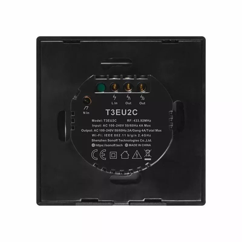 Touch light switch Sonoff T3 EU TX WiFi RF 433 2-channel — wall-mounted smart switch, EU touch panel