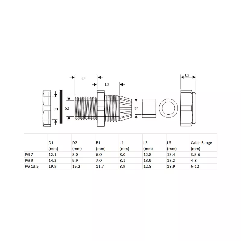 InLine Cable Gland nylon IP68 3.5 - 6mm black 10 pcs., Neoprene, Nylon, Black, 43 g, 80 mm, 120 mm, 25 mm