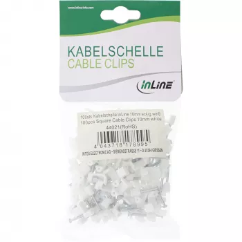 InLine 100 pcs. Pack Square Cable Clamp 10mm white