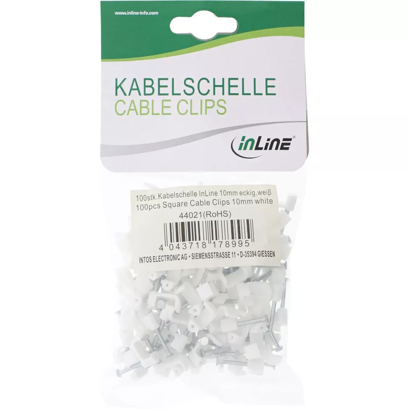 InLine 100 pcs. Pack Square Cable Clamp 10mm white