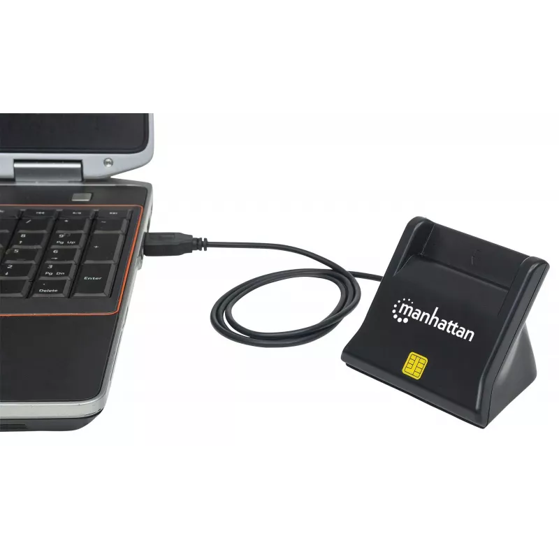 Manhattan USB-A Smart/SIM Card Reader, 480 Mbps (USB 2.0), Desktop Standing, Friction Type compatible, Hi-Speed USB, Cable 86cm, Black, Three Year Warranty