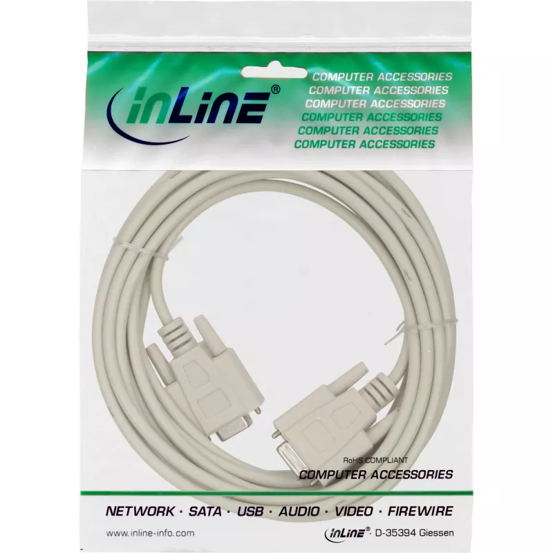 InLine null modem cable DB9 female / female, molded, 2m