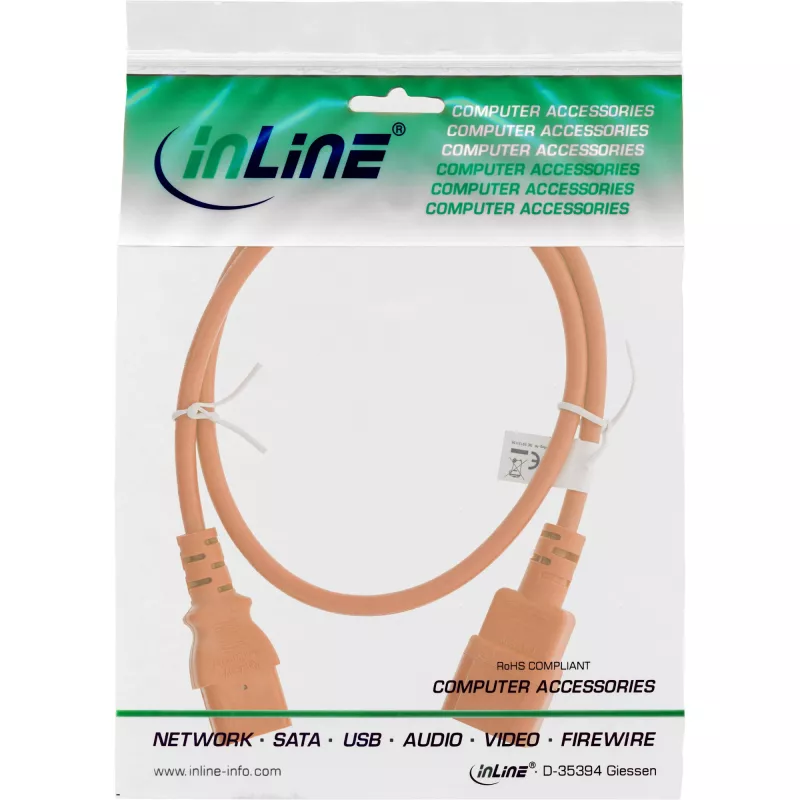 InLine cold device extension, C13 / C14, orange, 0.3m