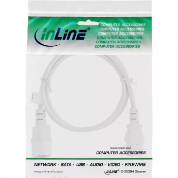 InLine power cable extension, C13 / C14, white, 0.75m
