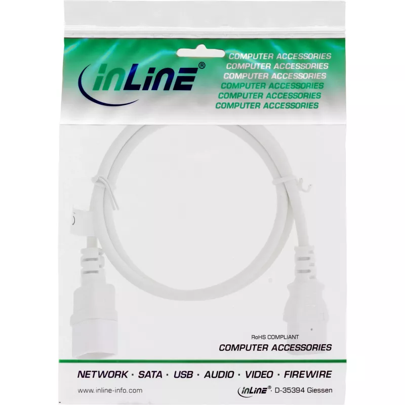 InLine power cable extension, C13 / C14, white, 0.75m