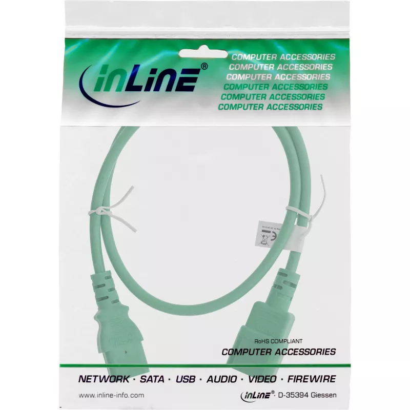InLine cold device extension, C13 / C14, green, 2m