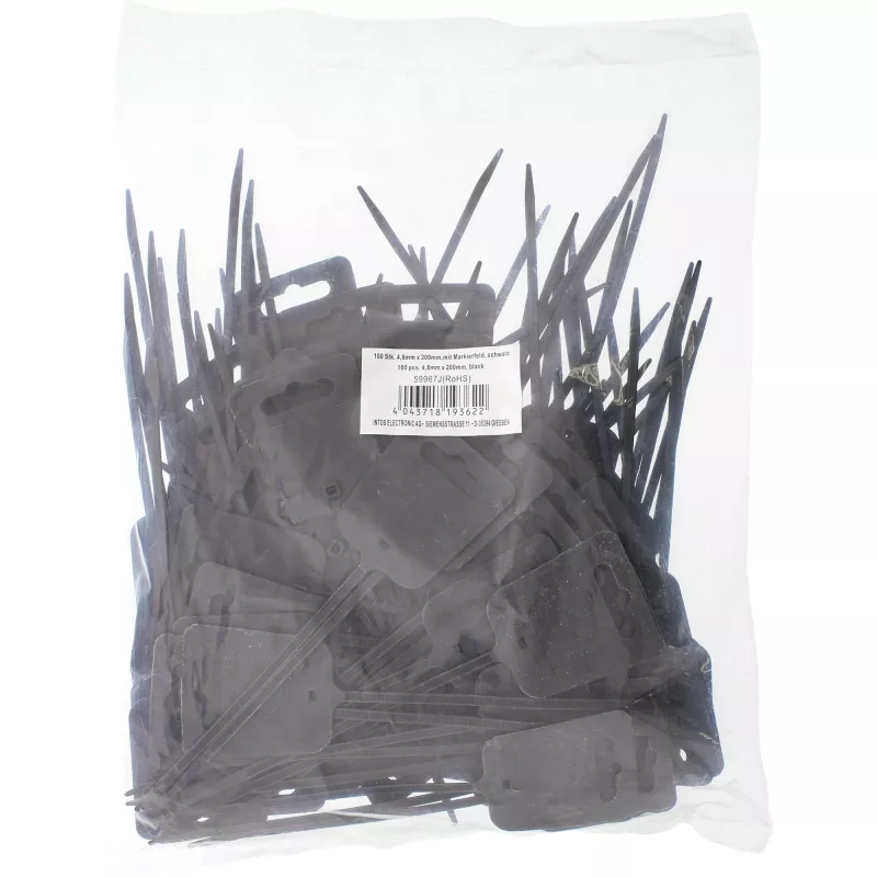 Cable marker ties InLine 200 mm x 5 mm, nylon, Eurohole, black, 100 pcs