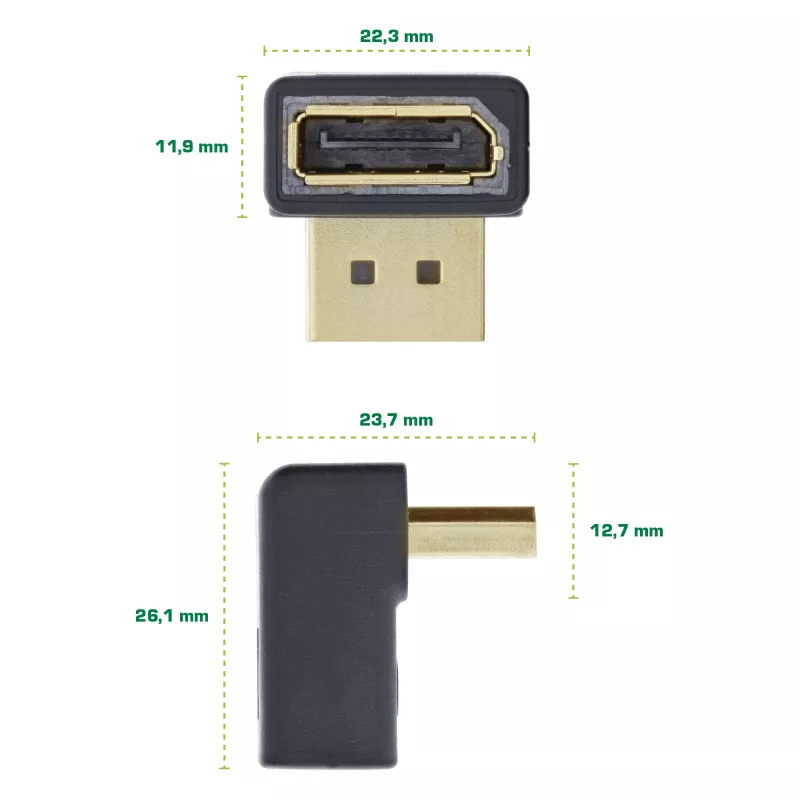 InLine DisplayPort Adaptor, DisplayPort male / female upward angled