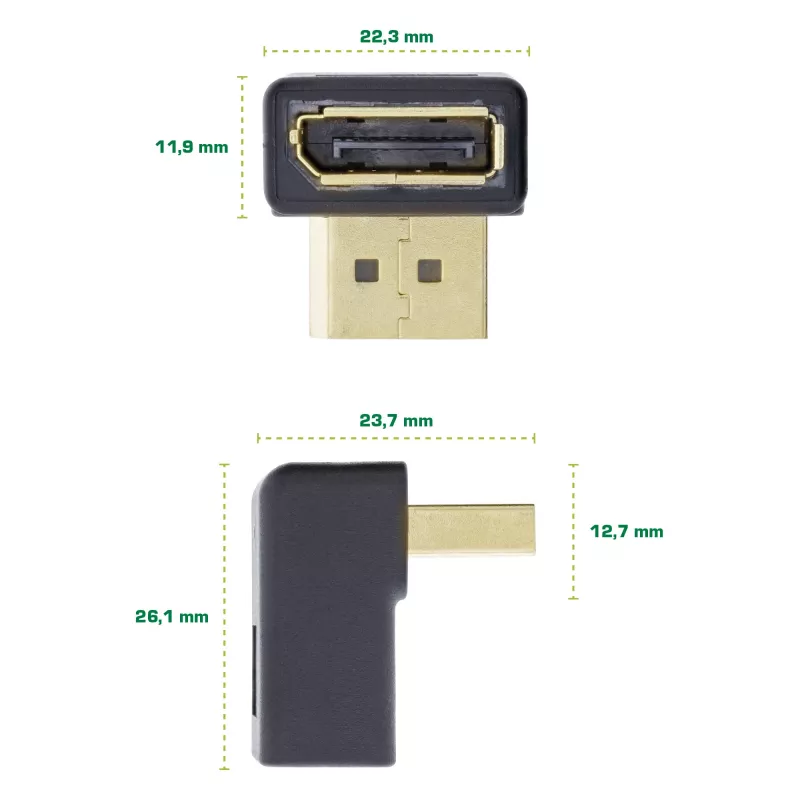InLine DisplayPort Adaptor, DisplayPort male / female downward angled