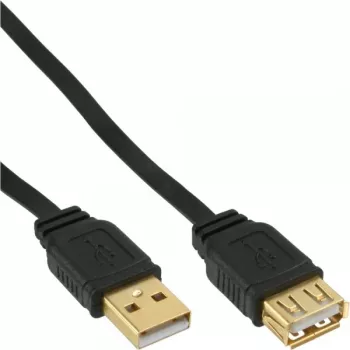 InLine USB 2.0 Flat Cable Type A male / female gold plated black 5m