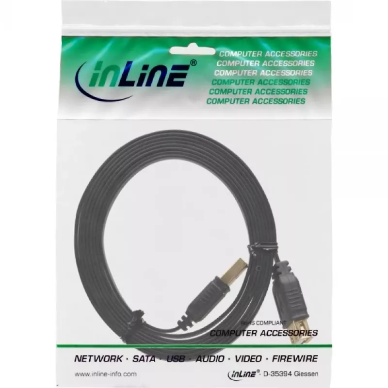 InLine USB 2.0 Flat Cable Type A male / female gold plated black 5m