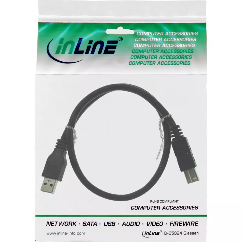 USB 3.2 Gen.1 Cable Type A male / Type B male InLine 35310 1m black