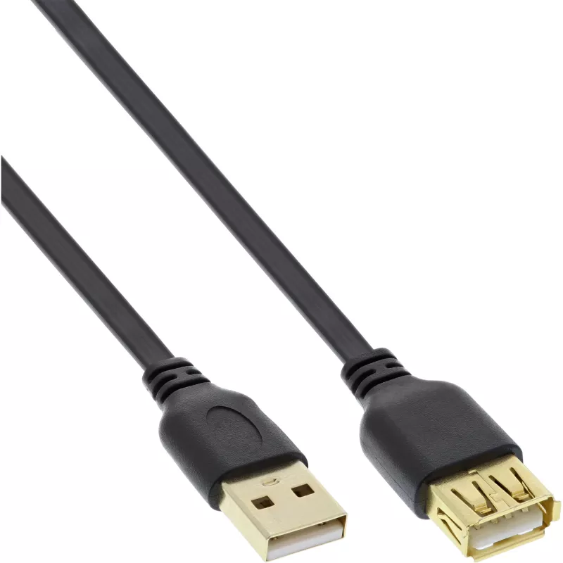InLine USB 2.0 Flat Cable Type A male / female gold plated black 1m
