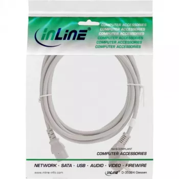 InLine power cable, CEE 7/7 angled / 3pin IEC C13 male, grey, 2m
