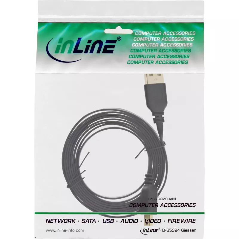 InLine USB 2.0 Flat Cable USB Type A male / Mini-B male 5pin black/gold 2m