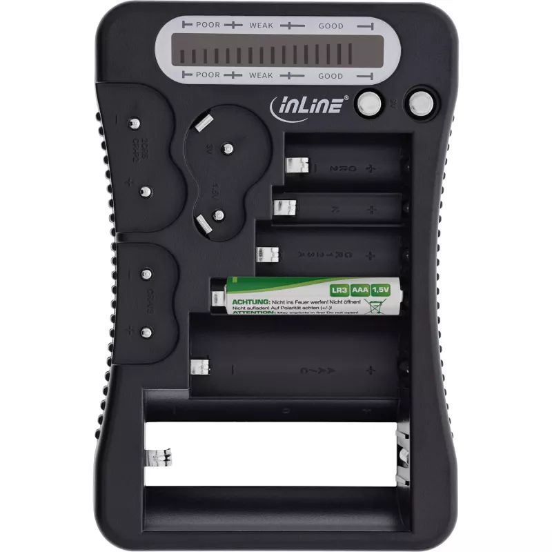 Battery Tester InLine 01285 with LCD Display for Round and Button Cell Batteries