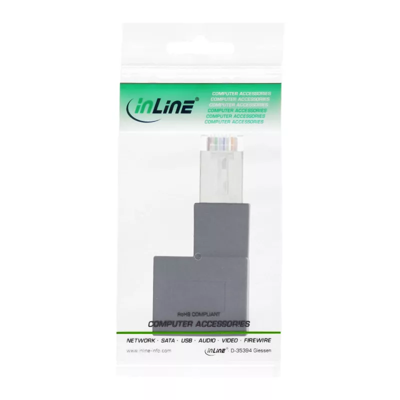 InLine patch cord adapter Cat.6A, RJ45 male / female, angled 90° to the right