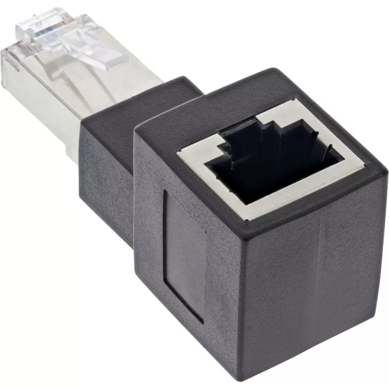 InLine patch cord adapter Cat.6A, RJ45 male / female, angled 90° upwards