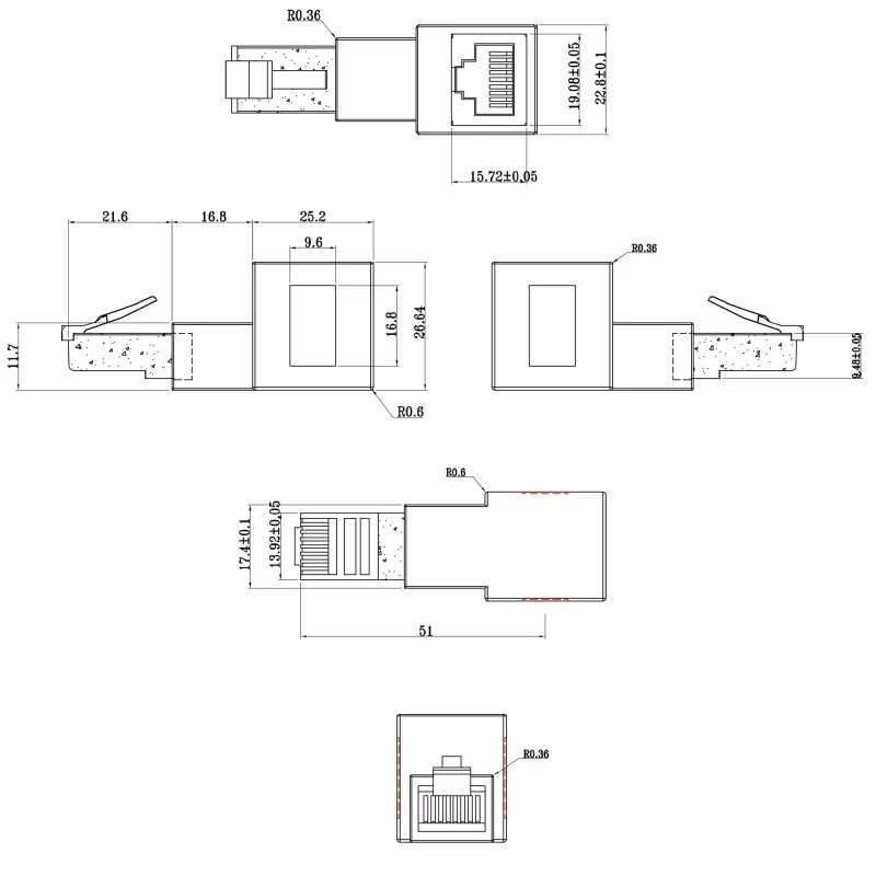 InLine patch cord adapter Cat.6A, RJ45 male / female, angled 90° upwards
