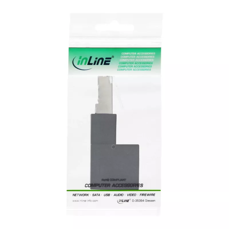 InLine patch cord adapter Cat.6A, RJ45 male / female, angled 90° upwards