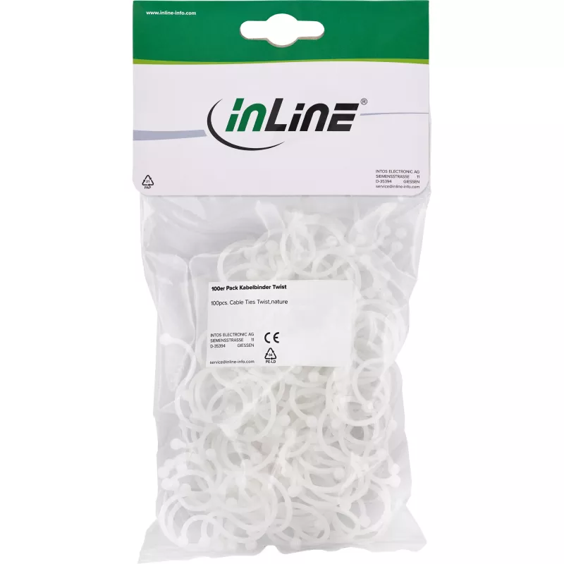 Cable ties (twist ties) InLine 3.5–5 mm, nature color, 100 pcs