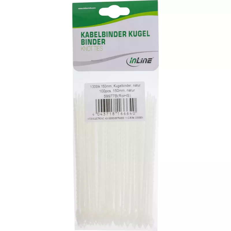 Cable ties InLine Ball 100 mm white, pack of 100, plastic fastening straps