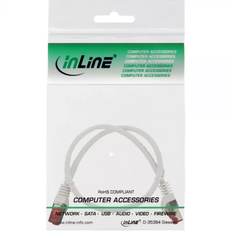 InLine Patch Cable S/FTP PiMF Cat.6 250MHz copper halogen free white 0.5m