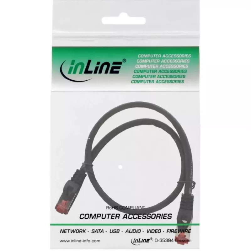 InLine Patch Cable S/FTP PiMF Cat.6 250MHz copper halogen free black 0.5m