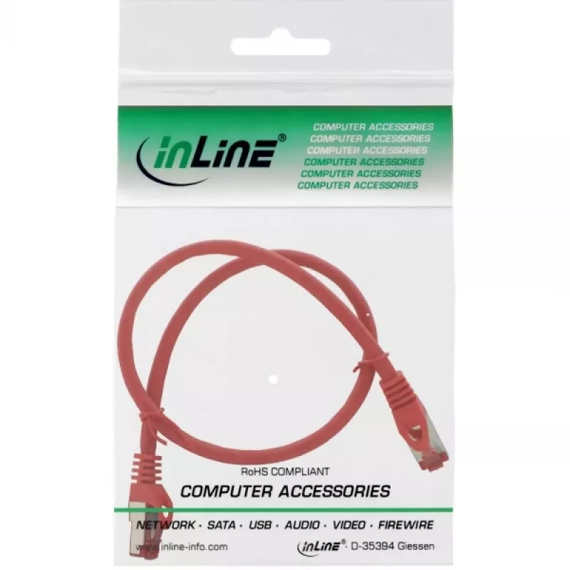 InLine Patch Cable S/FTP PiMF Cat.6 250MHz copper halogen free red 0.5m