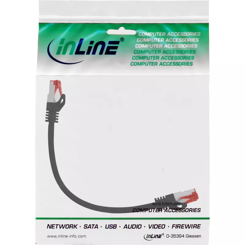 InLine Patch Cable S/FTP PiMF Cat.6 250MHz copper halogen free black 0.25m
