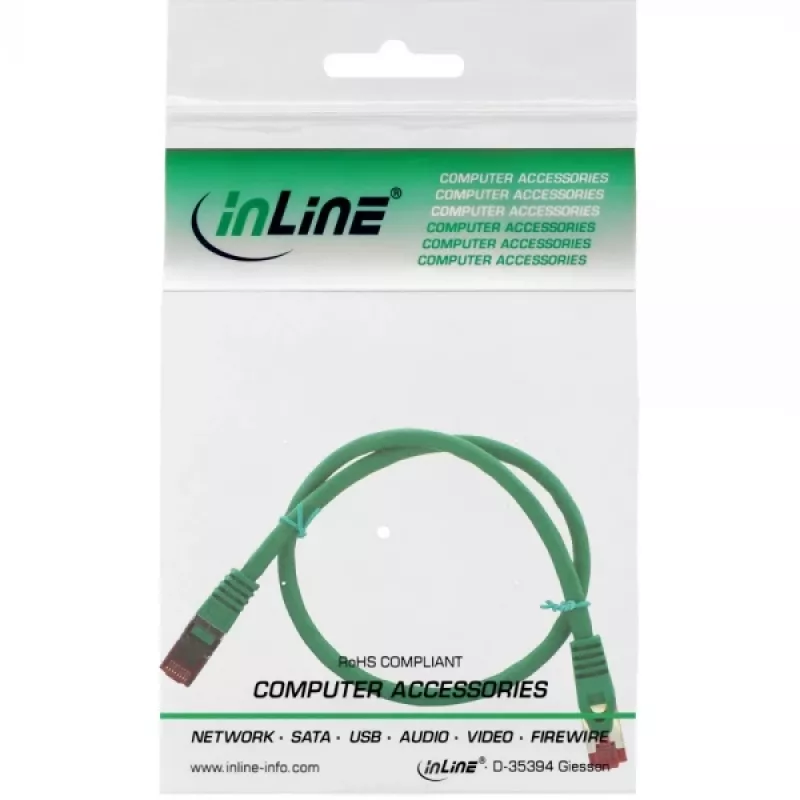 InLine Patch Cable S/FTP PiMF Cat.6 250MHz copper halogen free green 0.3m