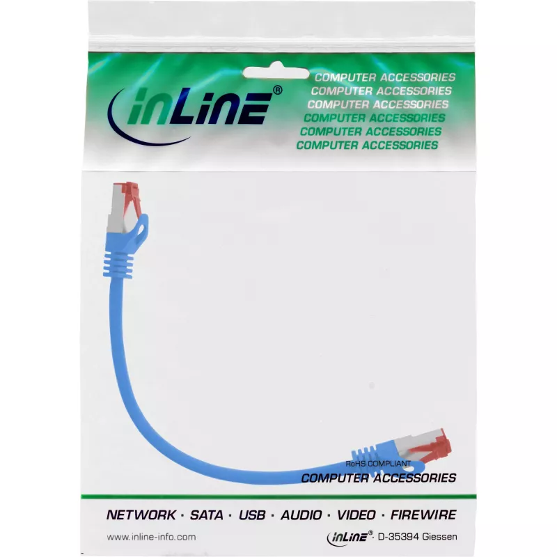 InLine Patch Cable S/FTP PiMF Cat.6 250MHz copper halogen free blue 0.3m