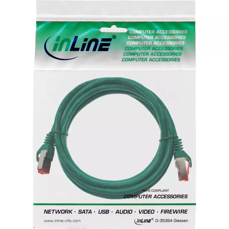 InLine Patch Cable S/FTP PiMF Cat.6 250MHz copper halogen free green 3m