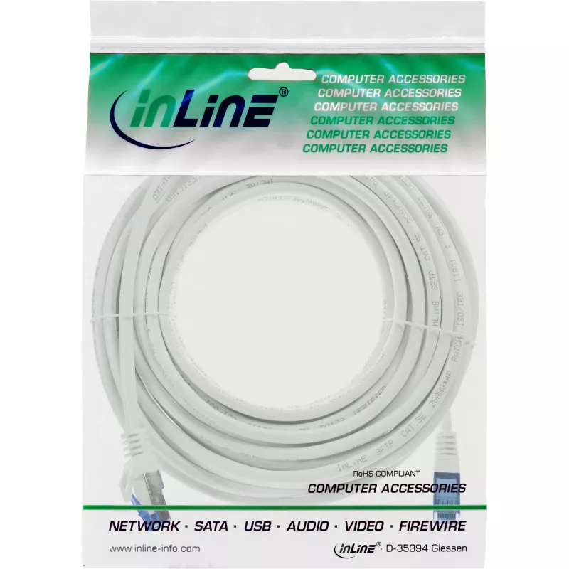 InLine Patch cable, Cat.6A, S/FTP, TPE flexible, white, 10m