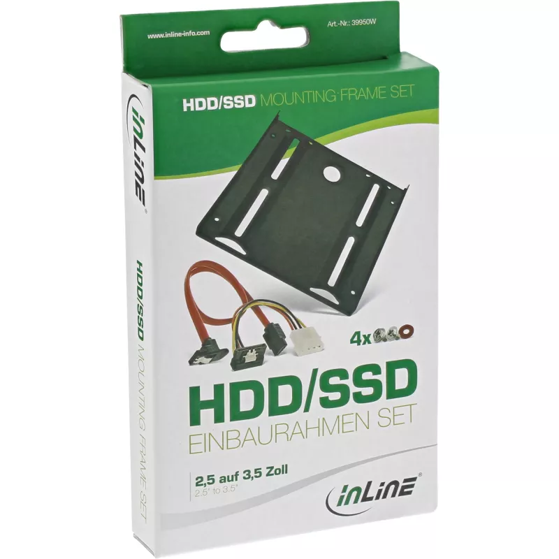 InLine HDD/SSD mounting frame SET with SATA and power cable, angled, w. screws