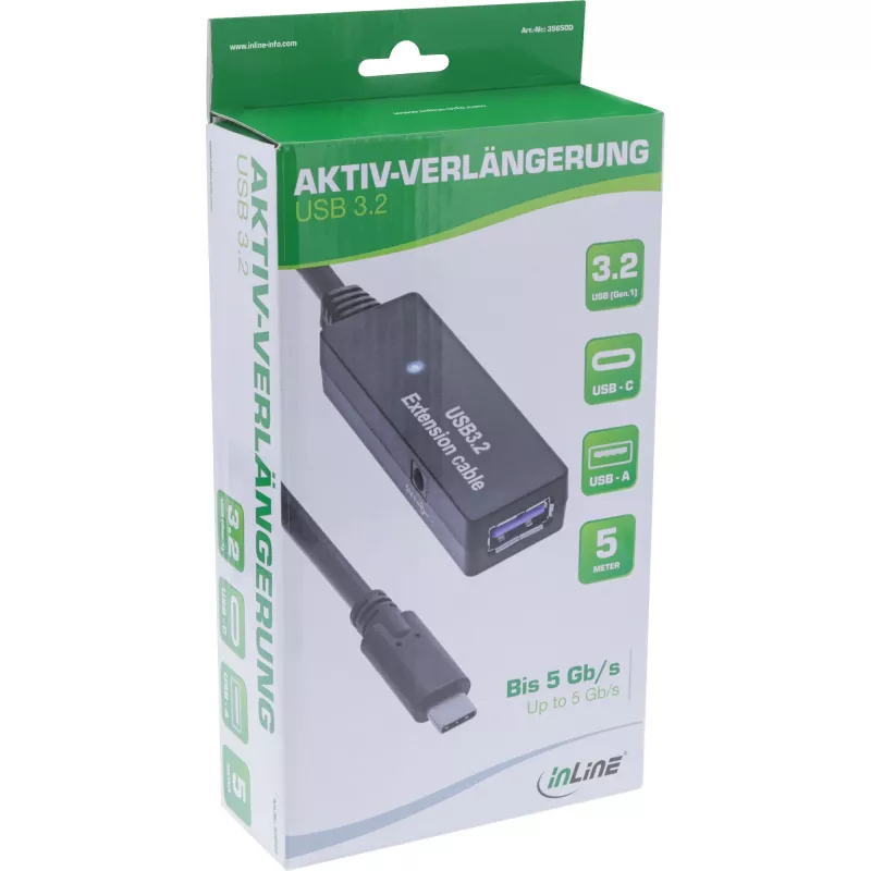 InLine USB 3.2 Gen.1 active extension, USB-C male to USB-A female, 5m