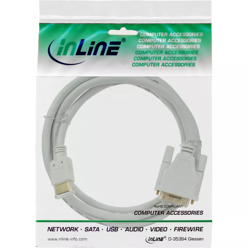 InLine HDMI to DVI Cable male / 18+1 male white gold 5m