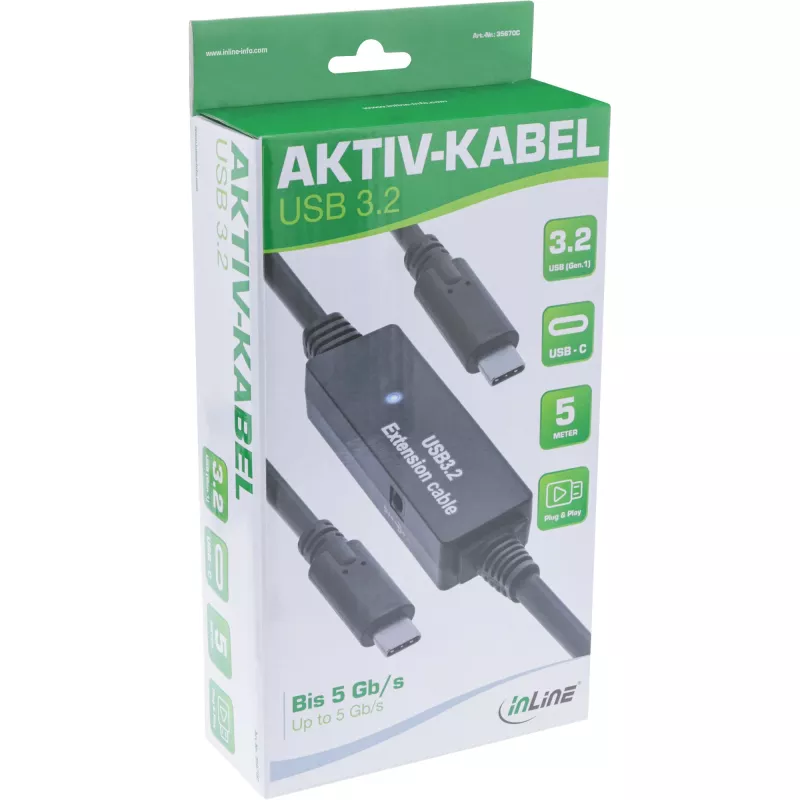 InLine USB 3.2 Gen.1 active cable, USB-C male to USB-C male, 5m