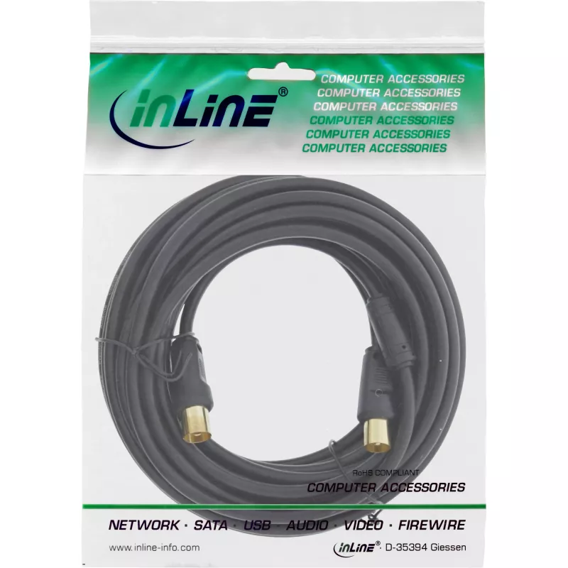 InLine Antenna Cable 2x shielded >85dB black 10m